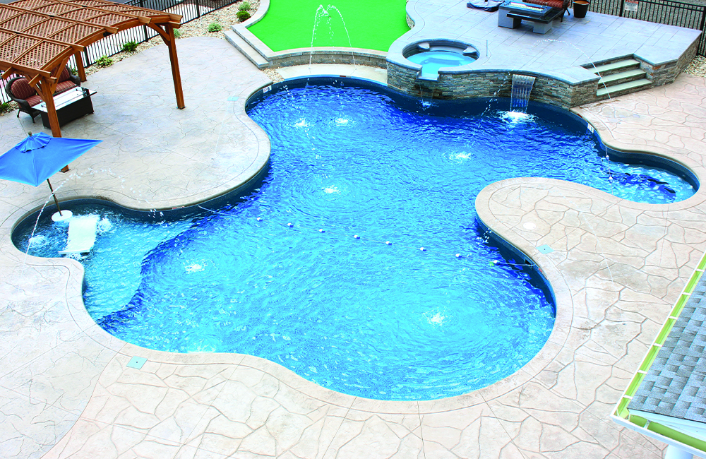 Custom featuring a Steel Sundeck, Bench, and Conversation Cove, and Thermoplastic round Spillover Spa